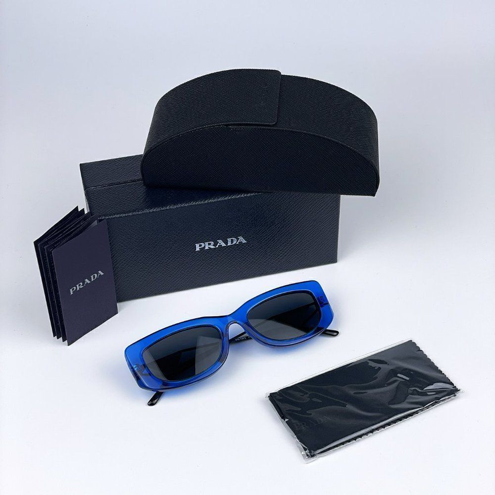 NEW Prada PR14YS 18M5S0 Crystal Electric Blue Grey Rectangle Women Sunglasses - Picture 9 of 11
